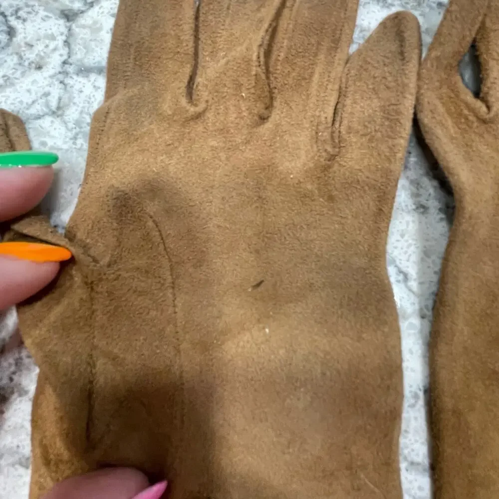 Suede Leather Gloves Fawn Cognac buckles sz 6 1/2